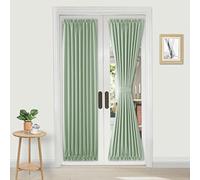 DWCN French Door Curtains - Rod Pocket Thermal Blackout Curtain for Doors with Glass Window, Kitchen and Patio Doors for Privacy, 25 X 72 Inches Long, 1 Curtain Panel with Tieback, Bean Green