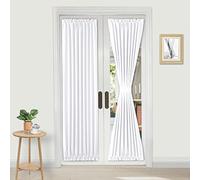 DWCN French Door Curtains - Rod Pocket Thermal Blackout Curtain for Doors with Glass Window, Kitchen and Patio Doors for Privacy, 25 X 72 Inches Long, 1 Curtain Panel with Tieback, Pure White