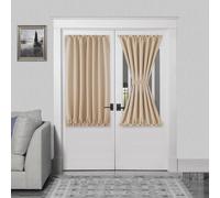 DWCN French Door Curtains - Rod Pocket Thermal Blackout Curtain for Doors with Glass Window, Kitchen and Patio Doors for Privacy, 54 X 40 Inches Long, 1 Curtain Panel with Tieback, Beige