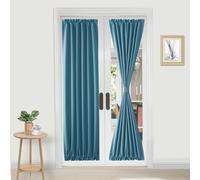 DWCN French Door Curtains - Rod Pocket Thermal Blackout Curtain for Window/Patio Doors/Doorways/Classroom/Kitchen for Privacy, 25W by 72L Inches, 1 Panel with Tieback, Stone Blue