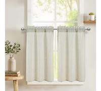 DWCN Green Striped Kitchen Curtains 45 Inch Drop, Rod Pocket Small Window Curtains for Basement, Half Window, Cupboard Base, Short Cafe Curtain Tiers, W26 x L45, Green Stripes, 2 Panels