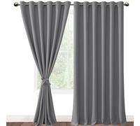 DWCN Grey Blackout Curtains 108 Inch Drop with Tiebacks for Living Room Thermal Insulated Solid Eyelet Bedroom Curtains, 90" Wide x 108" Drop, 2 Panels