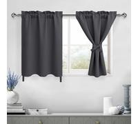 DWCN Grey Blackout Curtains for Living Room, Short Tiers for Small Window, Thermal Curtains for Bedroom, 24 Inch Curtains for Cafe, Kitchen, Basement - 30 by 24 Inch, Dark Grey, 1 Pair