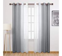 DWCN Grey Faux Linen Ombre Sheer Curtains - Semi Voile Gradient Grommet Top Curtains for Bedroom and Living Room, Set of 2 Window Curtain Panels, 52 x 84 Inches Long