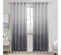 DWCN Grey Gradient Curtains for Living Room Net Curtain Eyelet Voile Curtains 90 Drop Pair Sheer curtains for Bedroom Set of 2, 66 x 90 Inches