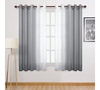 DWCN Grey Ombre Faux Linen Short Sheer Curtains - Extra Wide Gradient Semi Voile Light Filtering Grommet Top Bedroom and Living Room Curtains, 60 x 63 Inches Long, Set of 2 Window Curtain Panels
