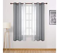 DWCN Grey Ombre Sheer Curtains - Faux Linen Gradient Grommet Top Semi Voile Bedroom and Living Room Curtains, Set of 2 Window Curtain Drapes, 42 x 63 Inches Length