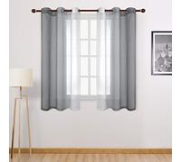 DWCN Grey Ombre Sheer Curtains - Faux Linen Semi Voile Gradient Bedroom and Living Room Curtains, Set of 2 Grommet Top Window Drape Panels, 42 x 54 Inch Length