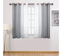 DWCN Grey Ombre Sheer Curtains - Faux Linen Semi Voile Grommet Top Gradient Curtains for Bedroom and Living Room, Set of 2 Window Curtain Panels, 52 x 54 Inch Length