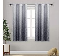 DWCN Grey Ombre Short Curtains for Kitchen - Patterned Thermal Insulated Blackout Room Darkening Energy Saving Curtains for Living Room, Set of 2 Window Curtain Panels, 46 x 54 Inches Long, Grey