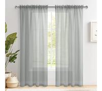 DWCN Grey Sheer Curtains 96 Drop, Rod Pocket Semi Transparent Light Filtering Net Curtains, Voile Curtains for Door Living Room Nursery Bedroom, 55" Wide x 96" Drop, Set of 2 Panels