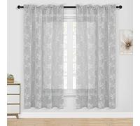 DWCN Grey Sheer Curtains - Floral Lace Design Rod Pocket Window Voile Sheer Drapes for Girls Bedroom Kitchen Window 42 x 72 inches Long, Set of 2 Grey Curtain Panels