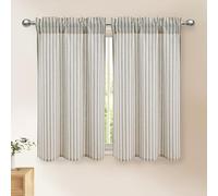 DWCN Grey Striped Kitchen Curtains 45 Inch Drop, Rod Pocket Small Window Curtains for Basement, Half Window, Cupboard Base, Short Cafe Curtain Tiers, W26 x L45, 2 Panels