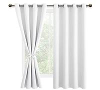 DWCN Greyish White Blackout Curtains with Tiebacks for Bedroom Thermal Insulated Solid Eyelet Curtains for Living Room,2 Panels,52" Wide x 54" Drop