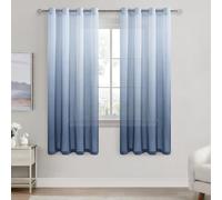DWCN Home Decorative Net Curtains for Window Blue Gradient Sheer Voile Eyelet Curtains for Bedroom Set of 2, 52 x 63 Inches