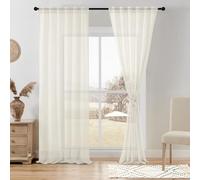 DWCN Ivory Sheer Curtains, Faux Linen Look Semi Transparent Voile Rod Pocket & Back Tab Solid Lightweight & Airy Gauzy Curtains & Drapes for Living Room Drapes W60 x L84 Inch Long, Set of 2 Panels