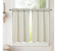 DWCN Kitchen Curtains 36 Inch Drop, Cafe Curtain Valance for Small Window, Sink, Rod Pocket Stripted Drapes, Light Filtering Curtain Tiers for Half Window, Basemet, W26x L36, 2PCS, Green Stripes