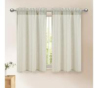 DWCN Kitchen Curtains 45 Inch Drop, Short Cafe Curtain Tiers, Cupboard Curtain, Rod Pocket Small Window Curtains, W26 x L45, Green Stripes, 2 Panels