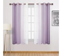 DWCN Lavender Faux Linen Ombre Sheer Curtains - 63 inches Long Gradient Semi Voile Curtains for Bedroom and Living Room, Set of 2 Grommet Top Window Curtain Panels, W52 x L63 Inches, Lavender