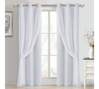 DWCN Layered Curtains for Living Room Blackout and Sheer Curtains with Tiebacks Grommet Top Window Treatments with Sheer Overlay for Bedroom, 38 W by 84 L, Greyish White, 2 Pieces