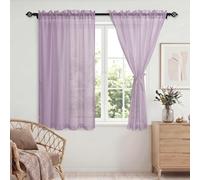 DWCN Light Filtering Net Curtains for Room Window, Rod Pocket Voile Curtains with Tiebacks, Lightweight Sheer Panels for Kitchen Cafe, Sunset Purple Semi Transparent Sheer Curtain 52x45 Inch 2 Panels