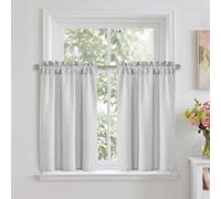 DWCN Light Grey Faux Linen Kitchen Curtains, 30 Inch Drop Cafe Curtains for Small Windows, Solid Colour Short Window Curtain Tiers for Bathroom, Cupboard, Rod Pocket, W 26 x L 30 Inch, 2 Panels