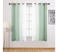 DWCN Light Sage Faux Linen Ombre Sheer Curtains - 63 inches Long Gradient Semi Voile Curtains for Bedroom and Living Room, Set of 2 Grommet Top Window Curtain Panels, W52 x L63 Inches, Sage Green