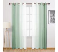 DWCN Light Sage Faux Linen Ombre Sheer Curtains - 96 inches Long Gradient Semi Voile Curtains for Bedroom and Living Room, Set of 2 Grommet Top Window Curtain Panels, 52 x 96 Inches Long,Sage Green