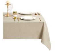 DWCN Linen Beige Faux Linen Table Cloth 140x180cm(55x71in) Water Resistant Rectangular Tablecloth Wipe Clean Stain-Resistant Polyester Table Cover for Dining Room, Garden, Cafe, Party