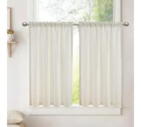 DWCN Linen Small Window Curtains 36 Inch Drop, Kitchen Curtain Valance for Sink, Rod Pocket Cafe Drapes, Light Filtering Curtain Tiers for Bathroom, Basemet, W26x L36, 2PCS, Natural