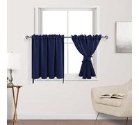 DWCN Navy Blackout Curtains for Living Room, Short Curtains for Small Window, Thermal Curtains for Bedroom, 36 Inch Curtains for Cafe, Boys Room, Kitchen, Basement - 42 by 36 Inch, Navy, 1 Pair