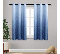 DWCN Navy Blackout Damask Curtains for Bedroom - Ombre Patterned Thermal Insulated Energy Saving Grommet Curtains for Living Room, Set of 2 Gradient Window Curtain Panels, 36 x 54 Inch Navy Blue