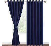 DWCN Navy Blue Blackout Curtains 90 x 90 Inch with Tiebacks for Bedroom Thermal Insulated Solid Eyelet Curtains for Living Room,2 Panels,90" Wide x 90" Drop