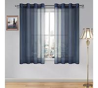 DWCN Navy Blue Sheer Curtains Textured Semi Transparent Eyelet Top Decorative Voile Curtain for Living Bedroom, 52" Wide x 63" Drop, 2 Panels