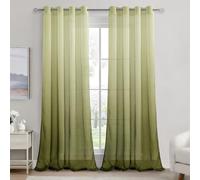 DWCN Olive Green Gradient Eyelet Voile Curtains for Living Room 90 Drop Sheer Curtain Drape for Bedroom Set of 2, 55 x 90 Inches
