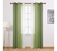 DWCN Olive Green Ombre Sheer Curtains - 84 inches Long Faux Linen Gradient Semi Voile Curtains for Bedroom and Living Room, Set of 2 Grommet Top Window Curtain Panels, 42 x 84 Inches Long