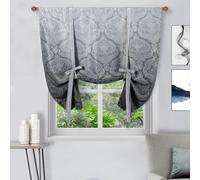 DWCN Ombre Blackout Curtains-Damask Patterned Tie Up Shade for Window Thermal Insulated Room Darkening Rod Pocket Curtains for Kitchen, Grey, W42 X L63 Inches, 1 Panel