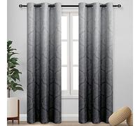 DWCN Ombre Blackout Curtains for Bedroom - Damask Patterned Thermal Insulated Energy Saving Grommet Curtains for Living Room, Set of 2 Gradient Window Curtain Panels, 36 x 84 Inches Long, Black