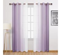 DWCN Ombre Faux Linen Extra Long Sheer Curtains - Semi Voile Gradient Grommet Top Curtains for Bedroom and Living Room, 52 x 102 Inches Long, Set of 2 Window Curtain Panels, Lavender