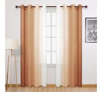 DWCN Ombre Faux Linen Extra Long Sheer Curtains - Semi Voile Gradient Grommet Top Curtains for Bedroom and Living Room, 52 x 102 Inches Long, Set of 2 Window Curtain Panels, Burnt Ochre