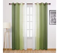 DWCN Ombre Faux Linen Sheer Curtains - Extra Long Gradient Semi Voile Light Filtering Grommet Top Bedroom and Living Room Curtains, 52 x 102 Inches Long, Set of 2 Window Curtain Panels, Olive Green