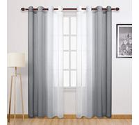DWCN Ombre Grey Faux Linen Sheer Curtains - Semi Voile Gradient Grommet Top Curtains for Bedroom and Living Room, 52 x 96 Inches Long, Set of 2 Window Curtain Panels