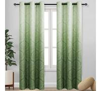 DWCN Ombre Room Darkening Blackout Curtains for Bedroom - 42 x 84 Inches Long, Luxury Damask Patterned Grommet Drapes for Living Room, Set of 2 Gradient Window Curtain Panels,Avocado Green