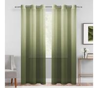 DWCN Ombre Sheer Curtains - Faux Linen Gradient Grommet Top Semi Voile Drapes for Bedroom and Living Room, Set of 2 Window Curtain Panels, 42 x 96 Inches Long, Olive Green