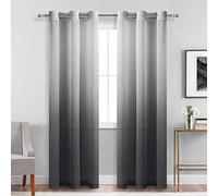 DWCN Ombre Sheer Curtains - Faux Linen Gradient Grommet Top Semi Voile Drapes for Bedroom and Living Room, Set of 2 Window Curtain Panels, 42 x 96 Inches Long, Black