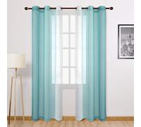 DWCN Ombre Sheer Curtains - Faux Linen Gradient Semi Voile Grommet Top Bedroom and Living Room Curtains, Set of 2 Window Curtain Panels, 42 x 84 Inches Long, Teal