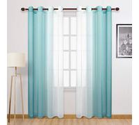DWCN Ombre Sheer Curtains - Faux Linen Gradient Semi Voile Grommet Top Bedroom and Living Room Curtains, Set of 2 Window Curtain Panels, 52 x 90 Inches Long, Teal