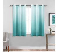 DWCN Ombre Sheer Curtains - Faux Linen Gradient Semi Voile Grommet Top Drapes Bedroom and Living Room Curtains, Set of 2 Window Curtain Panels, 42 x 54 Inch Length, Teal