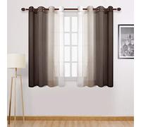DWCN Ombre Sheer Curtains - Faux Linen Semi Voile Grommet Top Gradient Curtains for Bedroom and Living Room, Set of 2 Window Curtain Panels, 52 x 54 Inch Length, Chocolate Brown