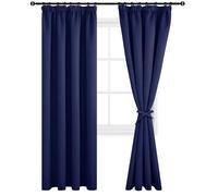 DWCN Pencil Pleat Curtains Blackout Curtains for Bedroom Thermal Insulated Room Darkening Curtains for Living Room 90 x 90 inch Length, Navy Blue, 2 Panels